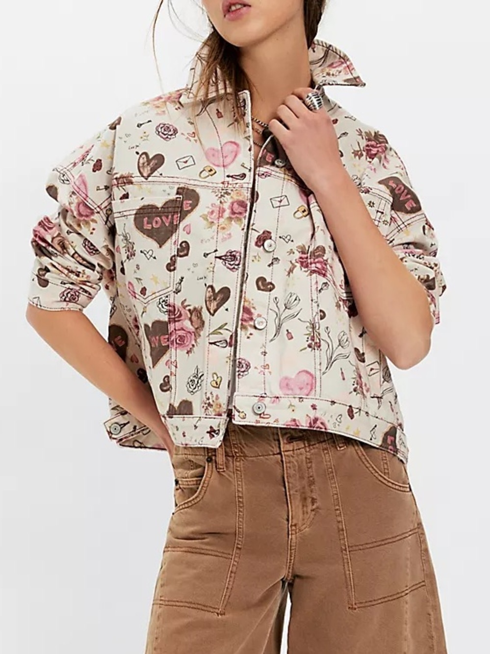 NWOT We The Free Opal Swing Printed Denim Jacket Size XS